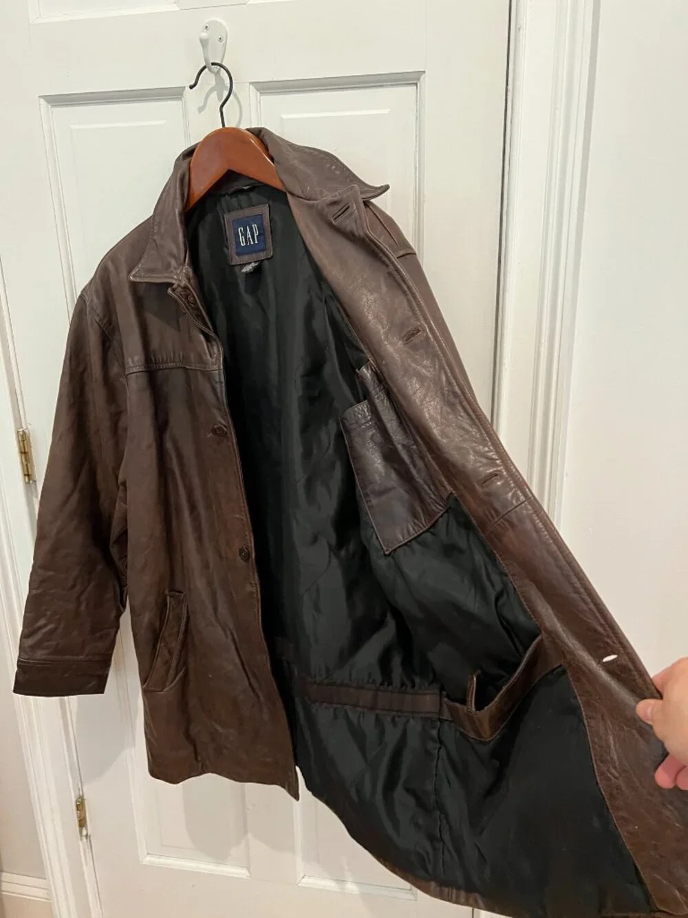 Gap Vintage Distressed Men’s Brown Leather Car Coat Jacket Button-Down Y2K